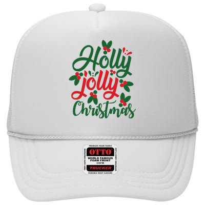 Holly Jolly Christmas Festive Gift High Crown Mesh Back Trucker Hat