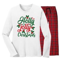 Holly Jolly Christmas Festive Gift Women's Long Sleeve Flannel Pajama Set 