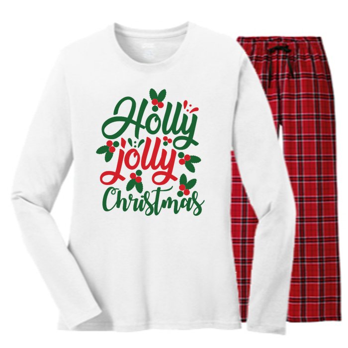 Holly Jolly Christmas Festive Gift Women's Long Sleeve Flannel Pajama Set 