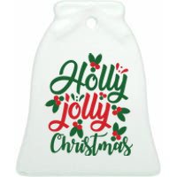 Holly Jolly Christmas Festive Gift Ceramic Bell Ornament