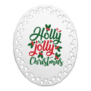 Holly Jolly Christmas Festive Gift Ceramic Oval Ornament