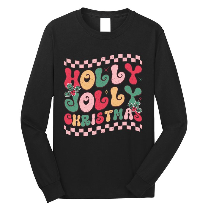 Holly Jolly Christmas Festive Graphic Long Sleeve Shirt