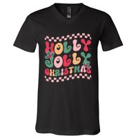 Holly Jolly Christmas Festive Graphic V-Neck T-Shirt