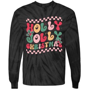 Holly Jolly Christmas Festive Graphic Tie-Dye Long Sleeve Shirt