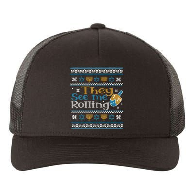 Hanukkah Jewish Dreidel They See Me Rolling Ugly Sweater Yupoong Adult 5-Panel Trucker Hat