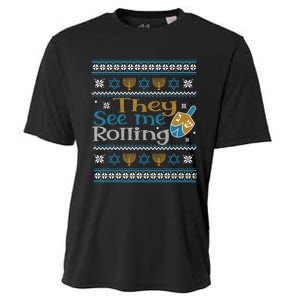 Hanukkah Jewish Dreidel They See Me Rolling Ugly Sweater Cooling Performance Crew T-Shirt