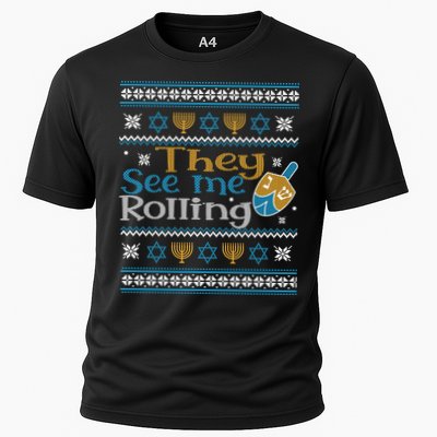Hanukkah Jewish Dreidel They See Me Rolling Ugly Sweater Performance Shirt