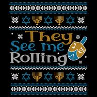 Hanukkah Jewish Dreidel They See Me Rolling Ugly Sweater Cooling Performance Crew T-Shirt