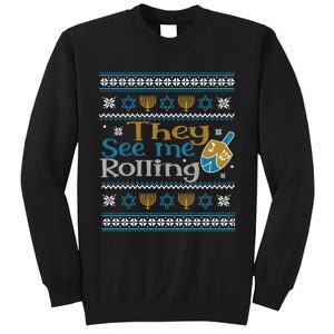 Hanukkah Jewish Dreidel They See Me Rolling Ugly Sweater Sweatshirt