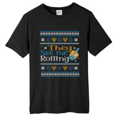 Hanukkah Jewish Dreidel They See Me Rolling Ugly Sweater Tall Fusion ChromaSoft Performance T-Shirt