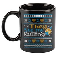 Hanukkah Jewish Dreidel They See Me Rolling Ugly Sweater 11oz C Handle Ceramic Mug