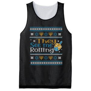 Hanukkah Jewish Dreidel They See Me Rolling Ugly Sweater Mesh Reversible Basketball Jersey Tank