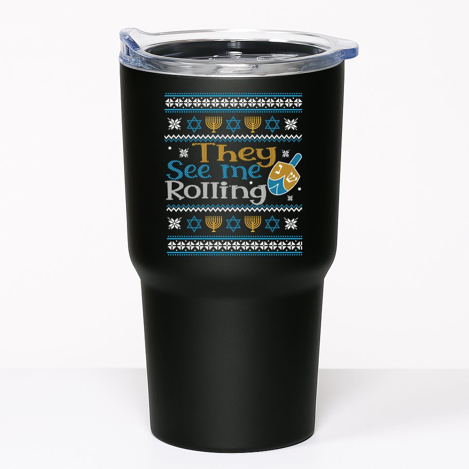 Hanukkah Jewish Dreidel They See Me Rolling Ugly Sweater Tumbler