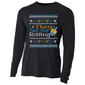 Hanukkah Jewish Dreidel They See Me Rolling Ugly Sweater Cooling Performance Long Sleeve Crew