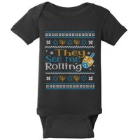 Hanukkah Jewish Dreidel They See Me Rolling Ugly Sweater Baby Bodysuit