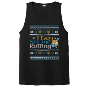 Hanukkah Jewish Dreidel They See Me Rolling Ugly Sweater PosiCharge Competitor Tank