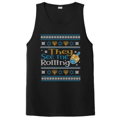 Hanukkah Jewish Dreidel They See Me Rolling Ugly Sweater PosiCharge Competitor Tank