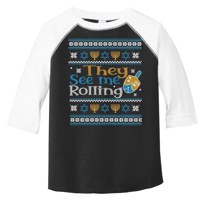 Hanukkah Jewish Dreidel They See Me Rolling Ugly Sweater Toddler Fine Jersey T-Shirt
