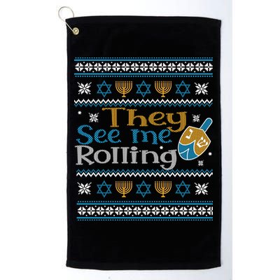 Hanukkah Jewish Dreidel They See Me Rolling Ugly Sweater Golf Towel