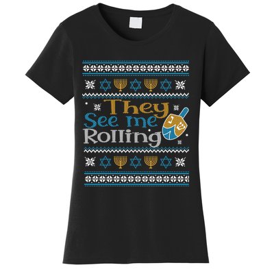 Hanukkah Jewish Dreidel They See Me Rolling Ugly Sweater Women's T-Shirt