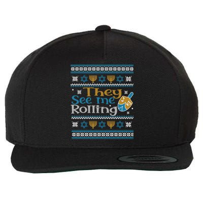 Hanukkah Jewish Dreidel They See Me Rolling Ugly Sweater Wool Snapback Cap