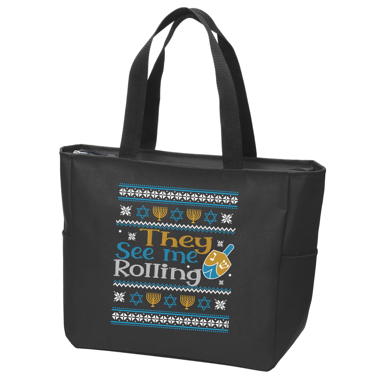 Hanukkah Jewish Dreidel They See Me Rolling Ugly Sweater Zip Tote Bag