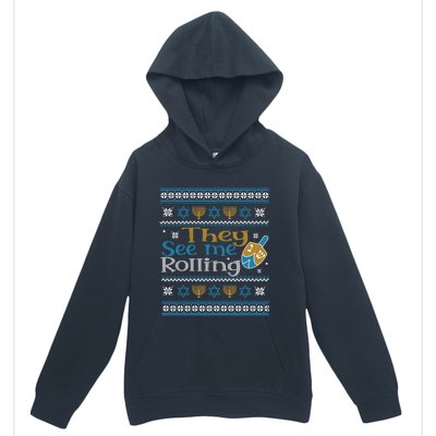 Hanukkah Jewish Dreidel They See Me Rolling Ugly Sweater Urban Pullover Hoodie