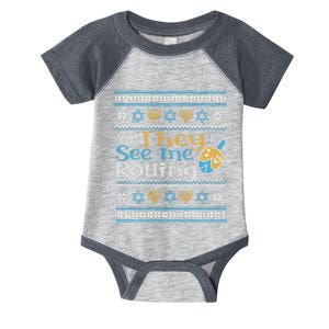 Hanukkah Jewish Dreidel They See Me Rolling Ugly Sweater Infant Baby Jersey Bodysuit