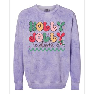 Holly Jolly Dude Festive Phrase Graphic Colorblast Crewneck Sweatshirt