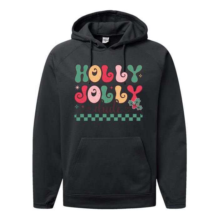 Holly Jolly Dude Festive Phrase Graphic Performance Fleece Hoodie