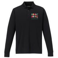 Holly Jolly Dude Festive Phrase Graphic Performance Long Sleeve Polo