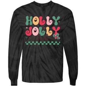 Holly Jolly Dude Festive Phrase Graphic Tie-Dye Long Sleeve Shirt