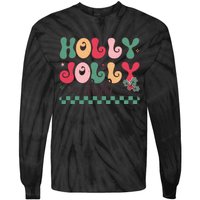 Holly Jolly Dude Festive Phrase Graphic Tie-Dye Long Sleeve Shirt