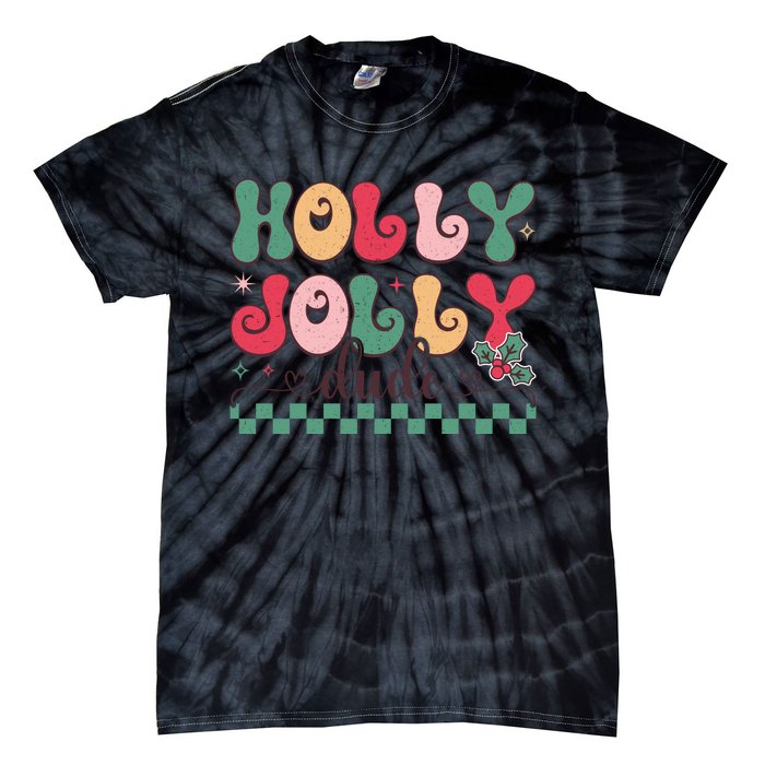 Holly Jolly Dude Festive Phrase Graphic Tie-Dye T-Shirt