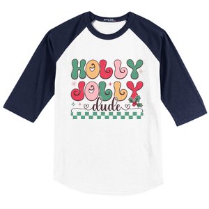 Holly Jolly Dude Festive Phrase Graphic Baseball Sleeve Shirt