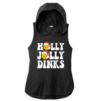 Holly Jolly Dinks Pickleball Christmas Ladies PosiCharge Tri-Blend Wicking Draft Hoodie Tank