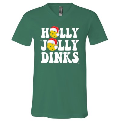 Holly Jolly Dinks Pickleball Christmas V-Neck T-Shirt