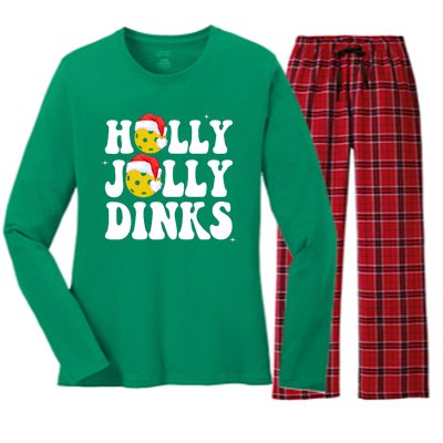 Holly Jolly Dinks Pickleball Christmas Women's Long Sleeve Flannel Pajama Set 