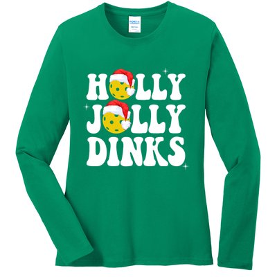 Holly Jolly Dinks Pickleball Christmas Ladies Long Sleeve Shirt