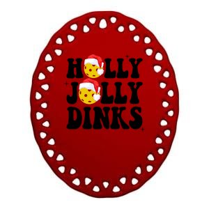 Holly Jolly Dinks Pickleball Christmas Ceramic Oval Ornament