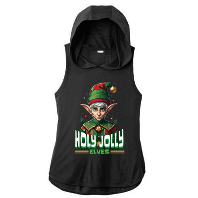 Holly Jolly Elves Funny Christmas Elf Ladies PosiCharge Tri-Blend Wicking Draft Hoodie Tank