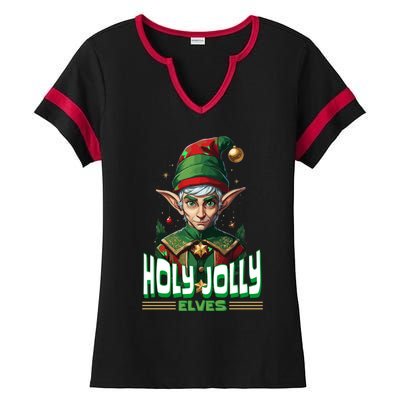 Holly Jolly Elves Funny Christmas Elf Ladies Halftime Notch Neck Tee