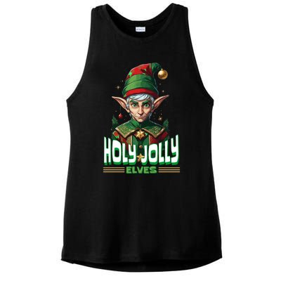 Holly Jolly Elves Funny Christmas Elf Ladies PosiCharge Tri-Blend Wicking Tank