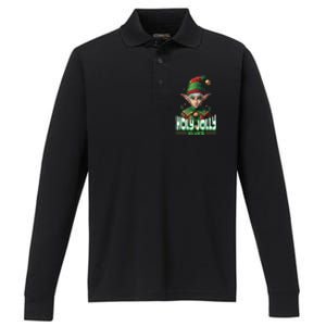 Holly Jolly Elves Funny Christmas Elf Performance Long Sleeve Polo