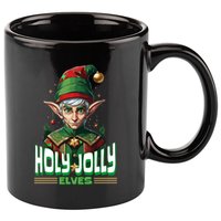 Holly Jolly Elves Funny Christmas Elf 11oz C Handle Ceramic Mug