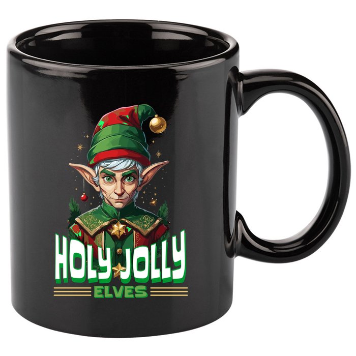 Holly Jolly Elves Funny Christmas Elf 11oz C Handle Ceramic Mug
