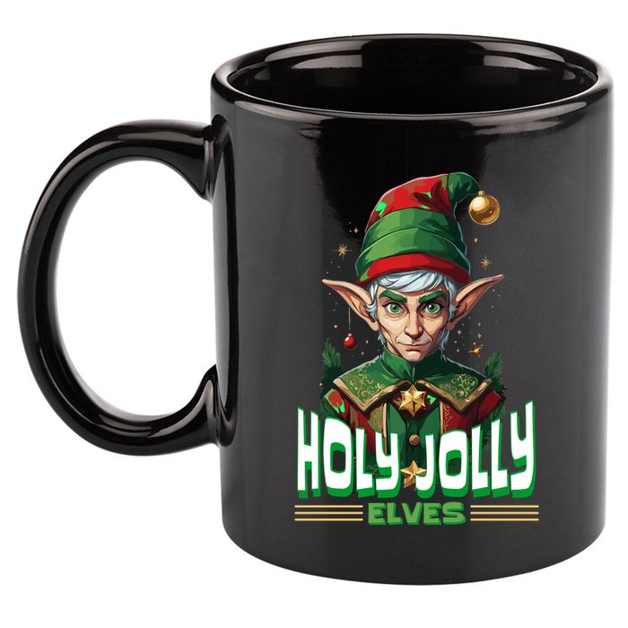 Holly Jolly Elves Funny Christmas Elf 11oz C Handle Ceramic Mug