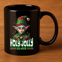Holly Jolly Elves Funny Christmas Elf 11oz C Handle Ceramic Mug
