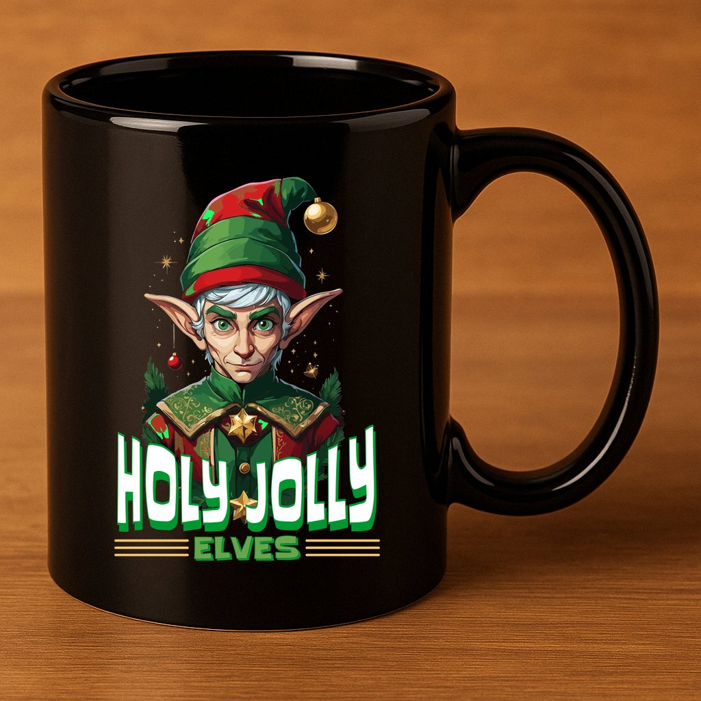 Holly Jolly Elves Funny Christmas Elf 11oz C Handle Ceramic Mug