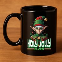 Holly Jolly Elves Funny Christmas Elf 11oz C Handle Ceramic Mug